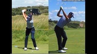 Justin Thomas golf swing  Long Iron faceon amp downtheline July 2017 [upl. by Trawets767]